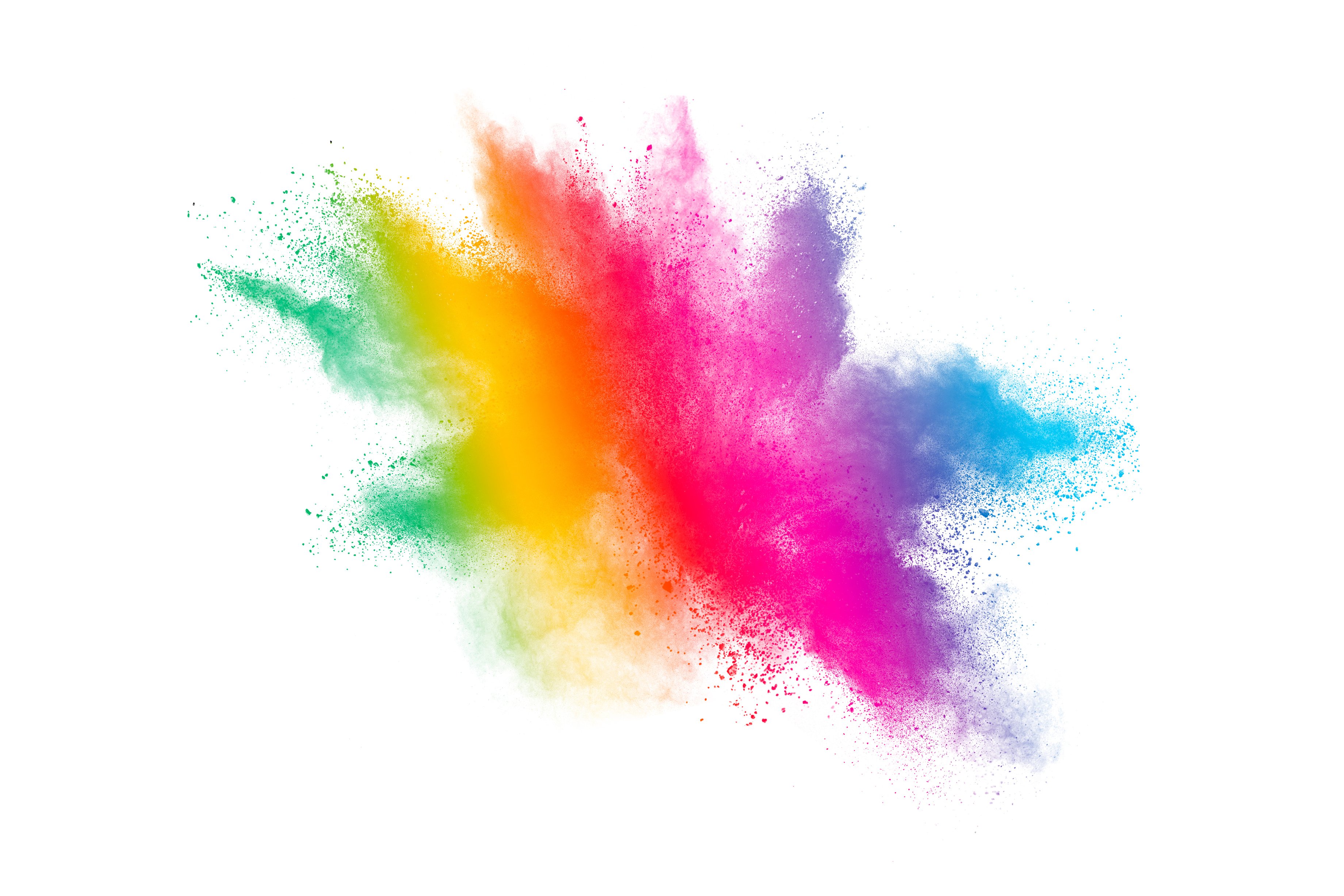 Freeze motion of colorful color powder exploding on white background.  Paint Holi.Indian festival Holi