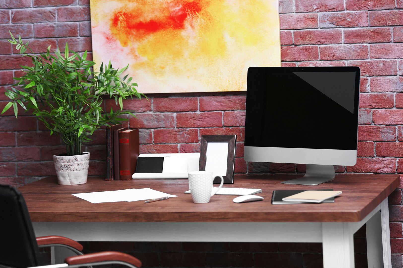 Office Table with Computer and Books 